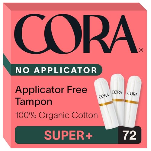 Cora Non-Applicator Tampons - 100% Organic Cotton | Ultra-Absorbent, Unscented, Natural, Non-Toxic, Applicator Free | Eco-Conscious (72 S+ Tampons) - Image 1