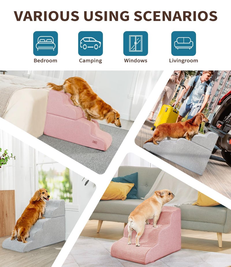 ABCPET Dog Step for Bed, Dog Stair 3-Step 35D Pet Stair 15.7" H for High Bed or Sofa Non-Slip Balanced Pet Step Indoor, Pink - Image 3