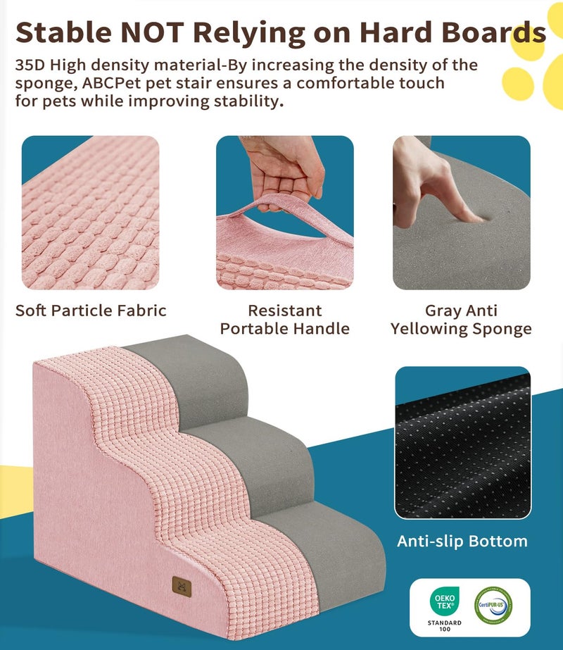 ABCPET Dog Step for Bed, Dog Stair 3-Step 35D Pet Stair 15.7" H for High Bed or Sofa Non-Slip Balanced Pet Step Indoor, Pink - Image 2