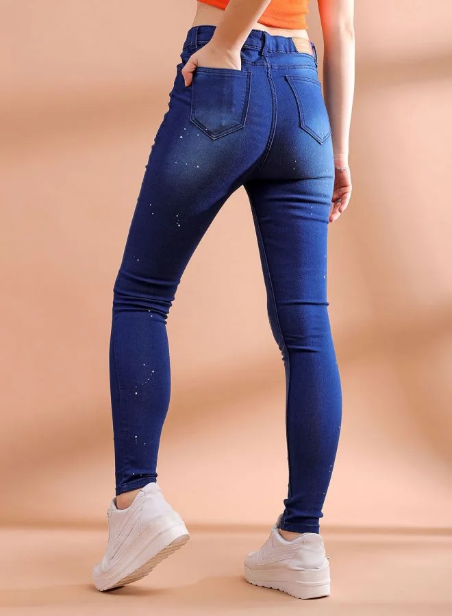 Freehand Women Straight Fit Laser Print High-Rise Jeans