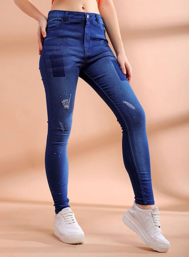 Freehand Women Straight Fit Laser Print High-Rise Jeans