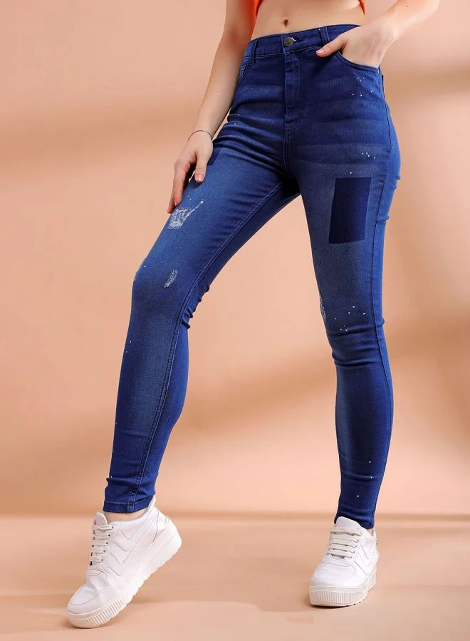 Freehand Women Straight Fit Laser Print High-Rise Jeans