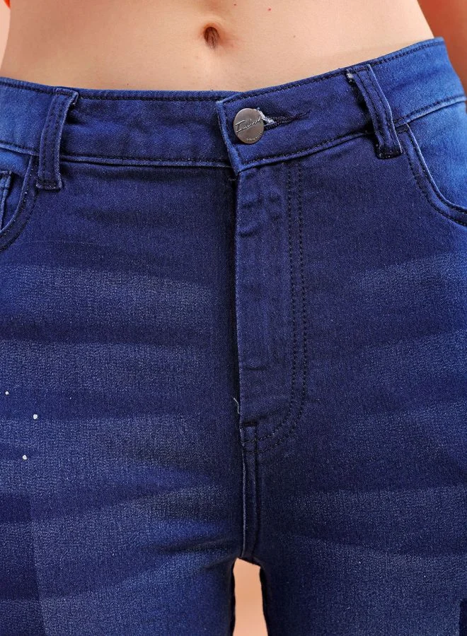 Freehand Women Straight Fit Laser Print High-Rise Jeans