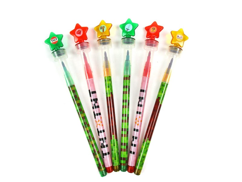 TINYMILLS 24 Pcs Pixel Miner 2 in 1 Stackable Crayons with Stamper Toppers â€“ Multi-Point Stacking Crayon Pencils, Kids Party Favors, Classroom Rewards, Goody Bag Stuffers, Prizes - Image 2