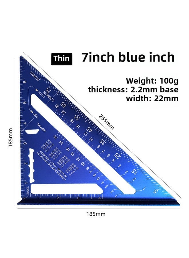 Yun Bei Carpenter Metric/Imperial Triangular Ruler Aluminum Alloy Carpenter Straight Ruler 7inch/Metric 90 Degree Ruler-Model:Blue Thin 7inch Imperial [bag] 103.5g - Image 1