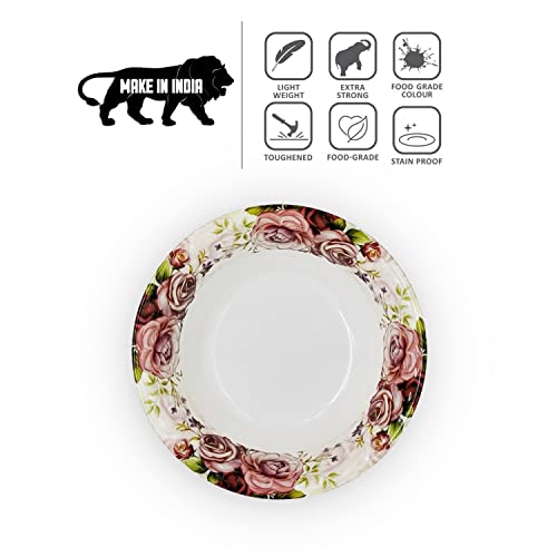 Konvio Kitchen Melamine Vegetable Bowl, Cereal Bowl, Soup Bowl, Snack Bowl Set of 6 Bowls, Pink Floral Design Unbreakable Vegetable Bowl (6 inches, 6 Pieces, 450ml Each) - Image 3