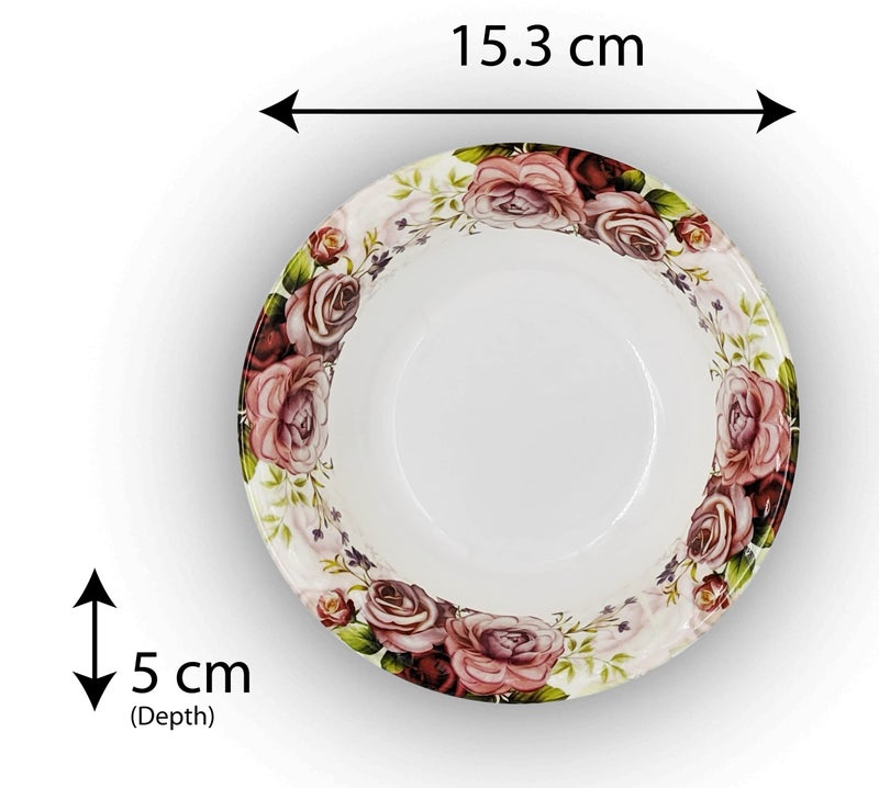 Konvio Kitchen Melamine Vegetable Bowl, Cereal Bowl, Soup Bowl, Snack Bowl Set of 6 Bowls, Pink Floral Design Unbreakable Vegetable Bowl (6 inches, 6 Pieces, 450ml Each) - Image 4