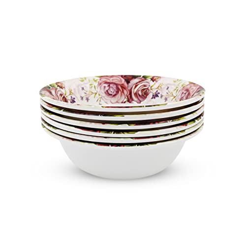 Konvio Kitchen Melamine Vegetable Bowl, Cereal Bowl, Soup Bowl, Snack Bowl Set of 6 Bowls, Pink Floral Design Unbreakable Vegetable Bowl (6 inches, 6 Pieces, 450ml Each) - Image 1