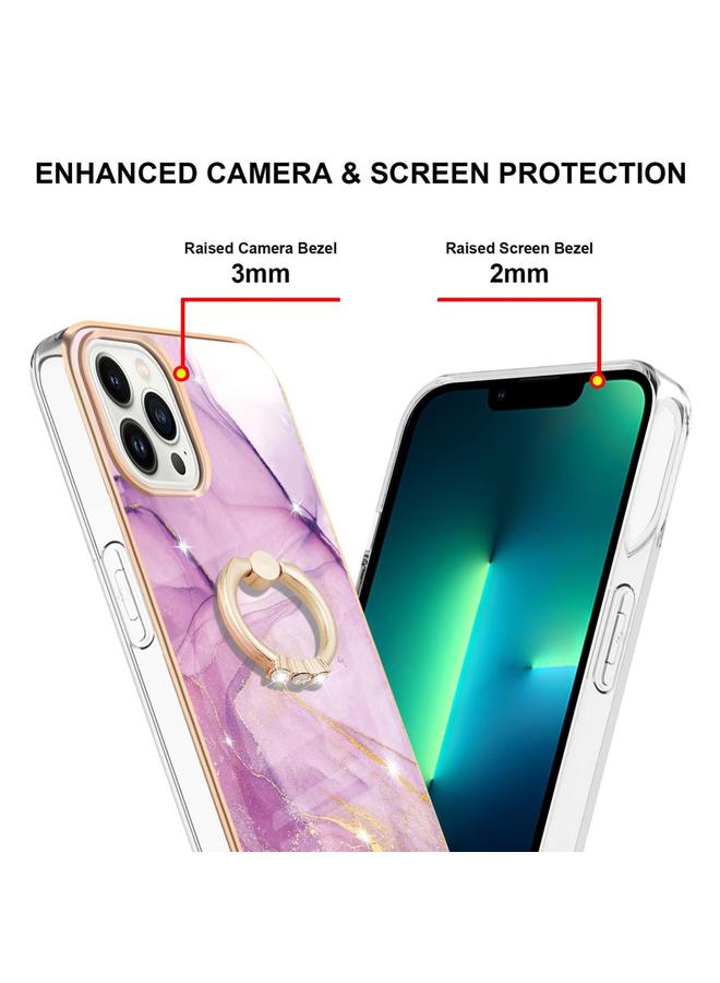 S-TOP Case For iPhone 16 Pro Max Electroplating Marble IMD TPU Phone Case with Ring Holder - Image 3