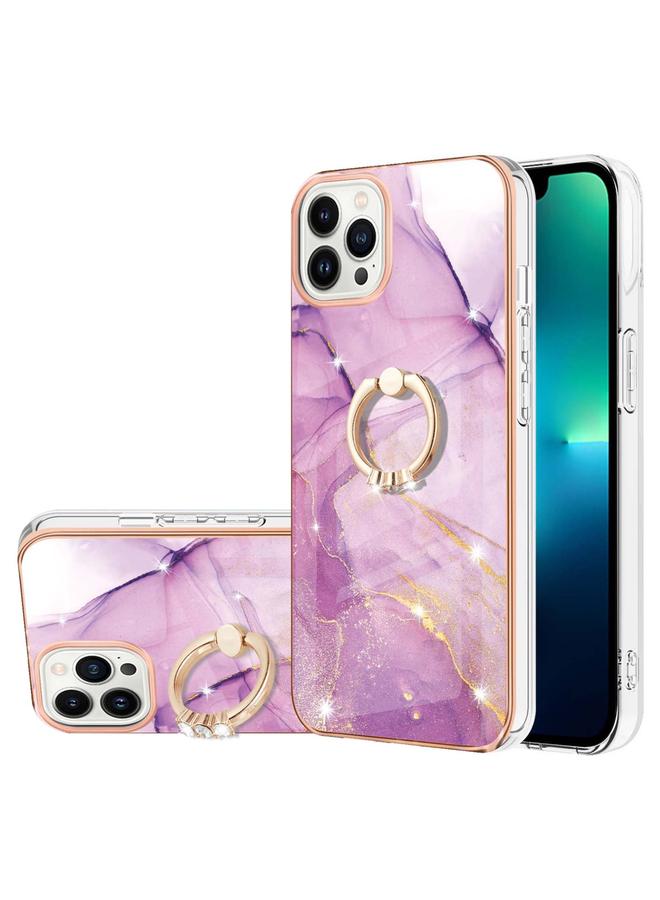 S-TOP Case For iPhone 16 Pro Max Electroplating Marble IMD TPU Phone Case with Ring Holder - Image 1