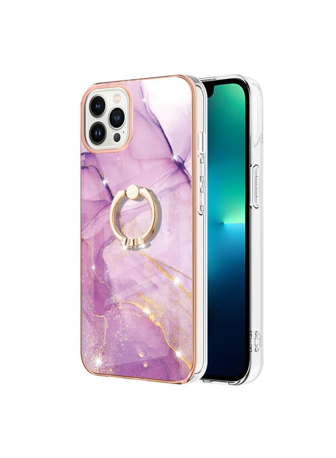 S-TOP Case For iPhone 16 Pro Max Electroplating Marble IMD TPU Phone Case with Ring Holder - Image 2