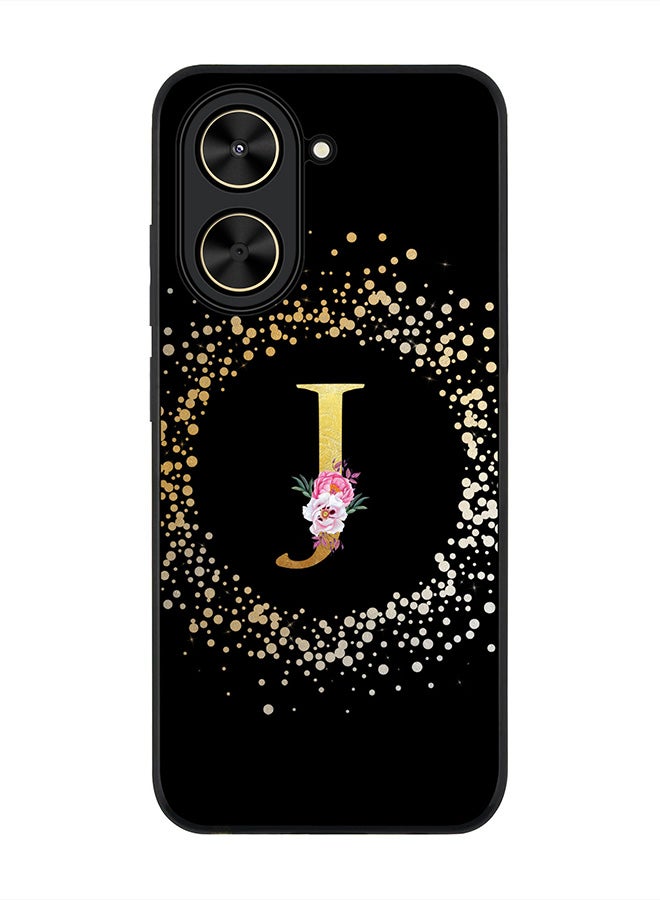 Stylizedd For Xiaomi Poco C71 / Redmi A5 4G Case,Slim fit Camera Protection, Shockproof Thin Phone cover  - Custom Monogram Floral - J ( Black )