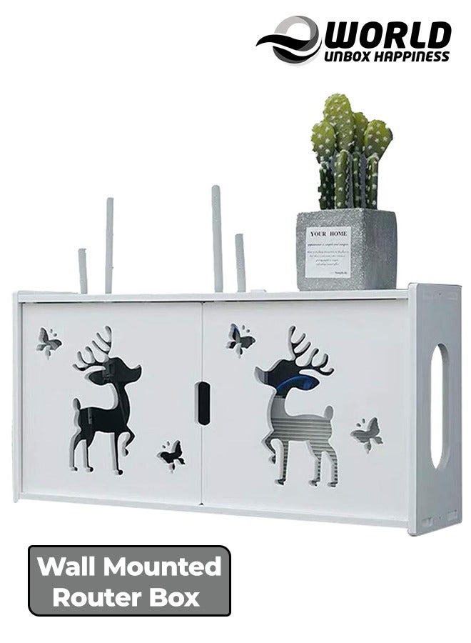 Eworld Stylish Wall-Mounted Router Rack for Wi-Fi Router, Set-Top Box, Light Cat Box, and More, Includes Doors and Patch Panel Shielding Box for Neat Storage, White. - Image 1