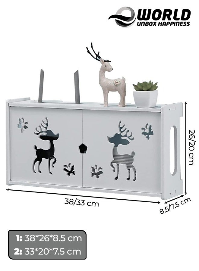 Eworld Stylish Wall-Mounted Router Rack for Wi-Fi Router, Set-Top Box, Light Cat Box, and More, Includes Doors and Patch Panel Shielding Box for Neat Storage, White. - Image 2