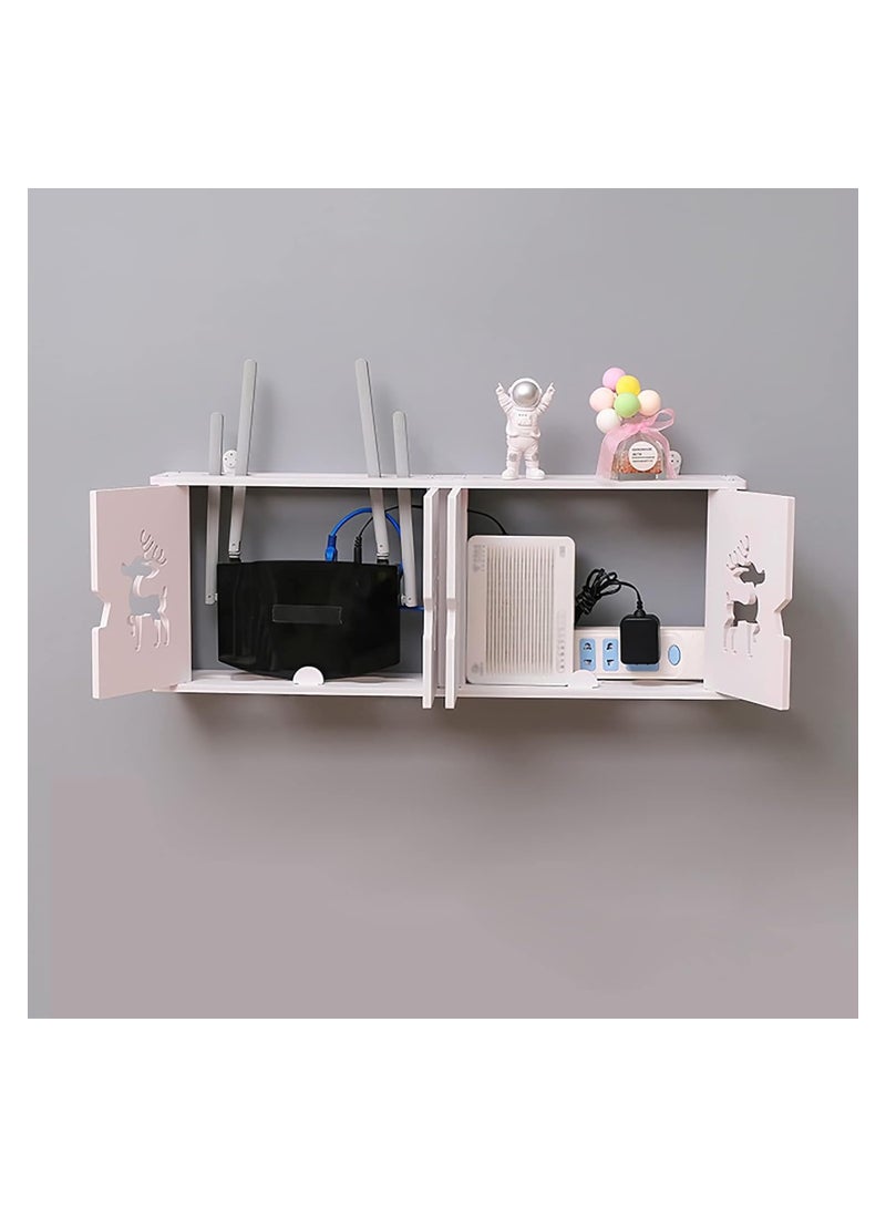 Eworld Stylish Wall-Mounted Router Rack for Wi-Fi Router, Set-Top Box, Light Cat Box, and More, Includes Doors and Patch Panel Shielding Box for Neat Storage, White. - Image 3