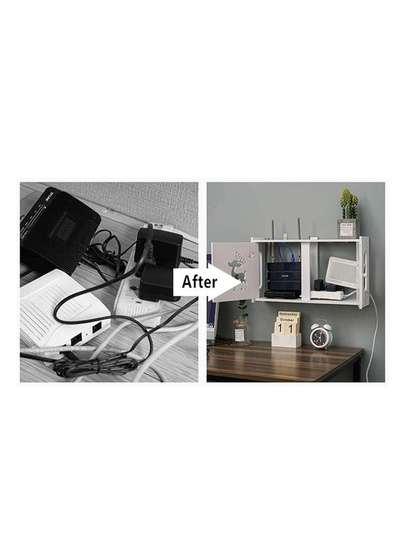 Eworld Stylish Wall-Mounted Router Rack for Wi-Fi Router, Set-Top Box, Light Cat Box, and More, Includes Doors and Patch Panel Shielding Box for Neat Storage, White. - Image 4
