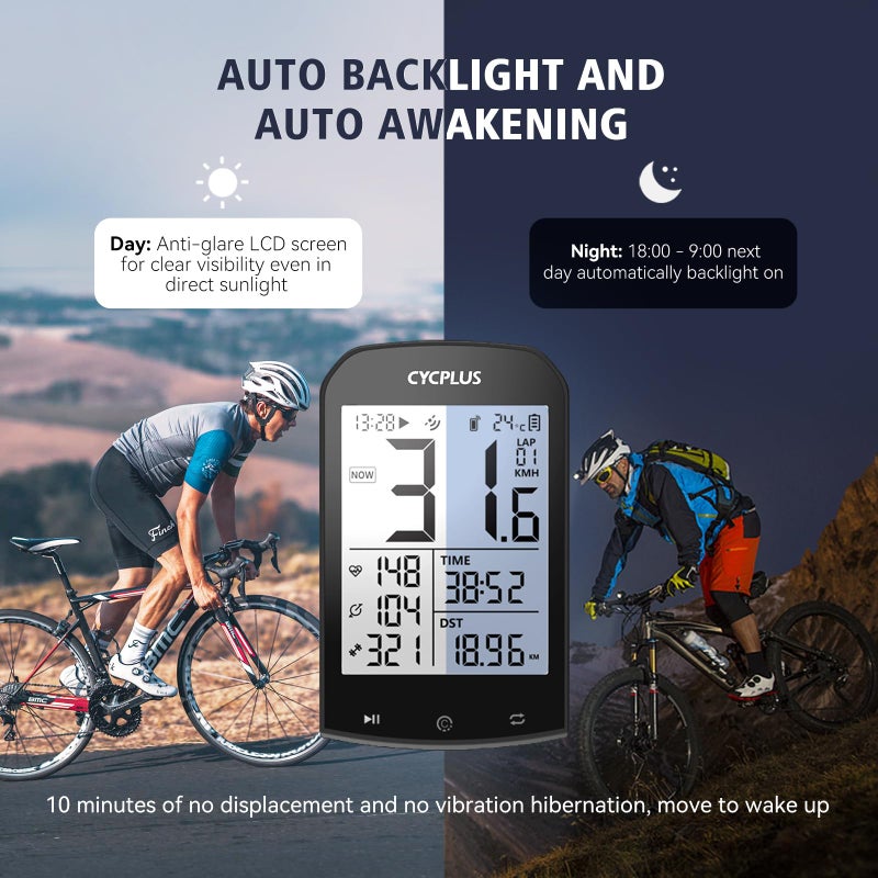 CYCPLUS GPS Bike Computer Waterproof Bicycle Speedometer and Odometer ANT+ Wireless Cycling Computer Compatible with App 2.9 Inch LCD Display with Backlight(New Upgraded) - Image 5