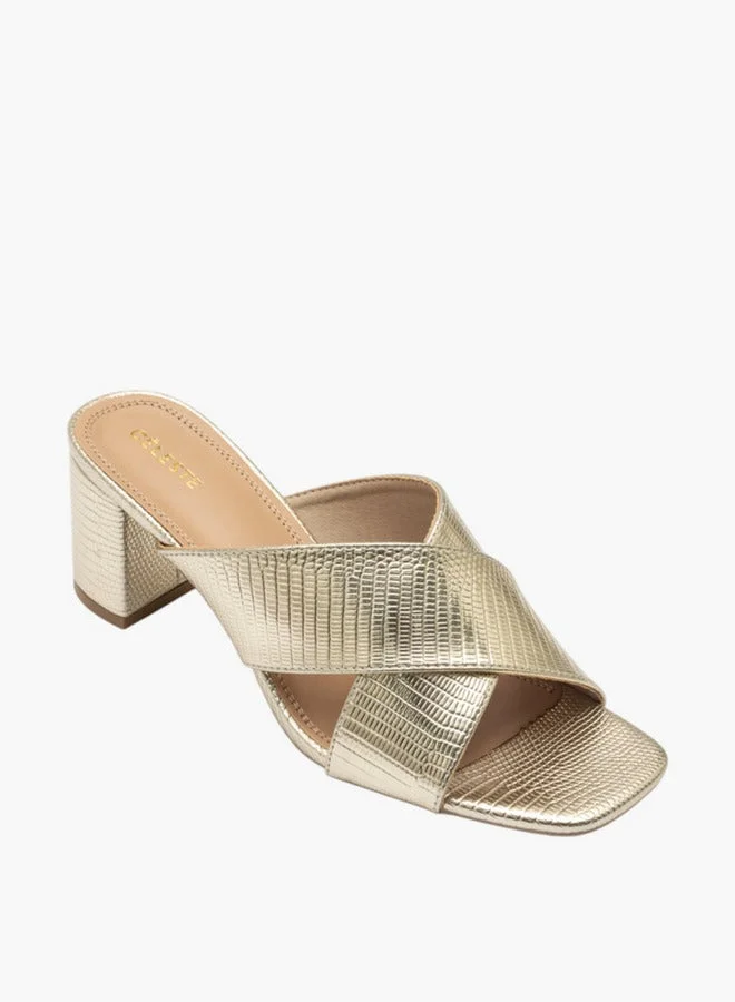 سيليست صنادل نسائية بكعب عريض بأشرطة متقاطعة منقوشة