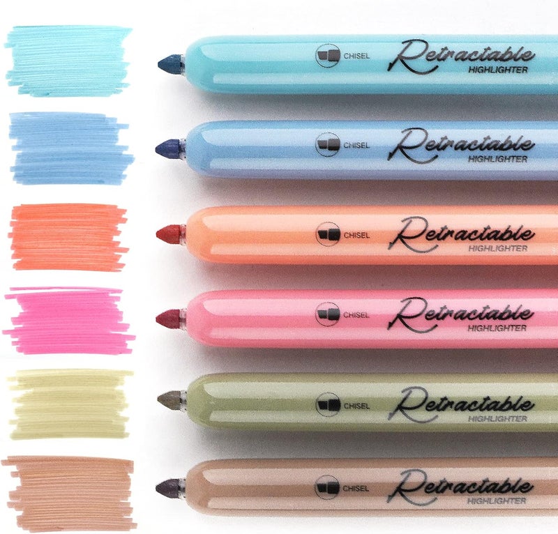 WRITECH Retractable Highlighters Assorted Colors: Chisel Tip Click Aesthetic Highlighter Marker Pens Pack Multi Colored Ink No Bleed Smear for Highlighting Journaling (6ct Vintage) - Image 3