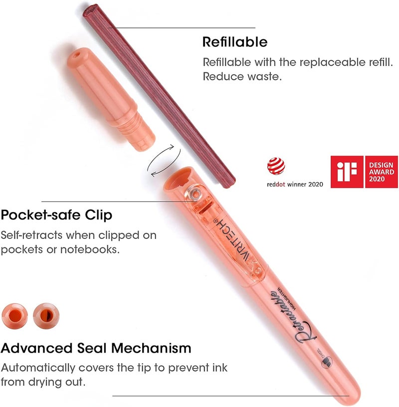 WRITECH Retractable Highlighters Assorted Colors: Chisel Tip Click Aesthetic Highlighter Marker Pens Pack Multi Colored Ink No Bleed Smear for Highlighting Journaling (6ct Vintage) - Image 2