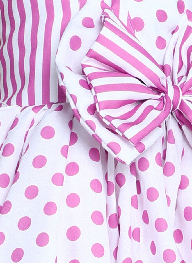 PinkChick Pink Polka Dot Fit & Flare Dress For Girls - Image 2