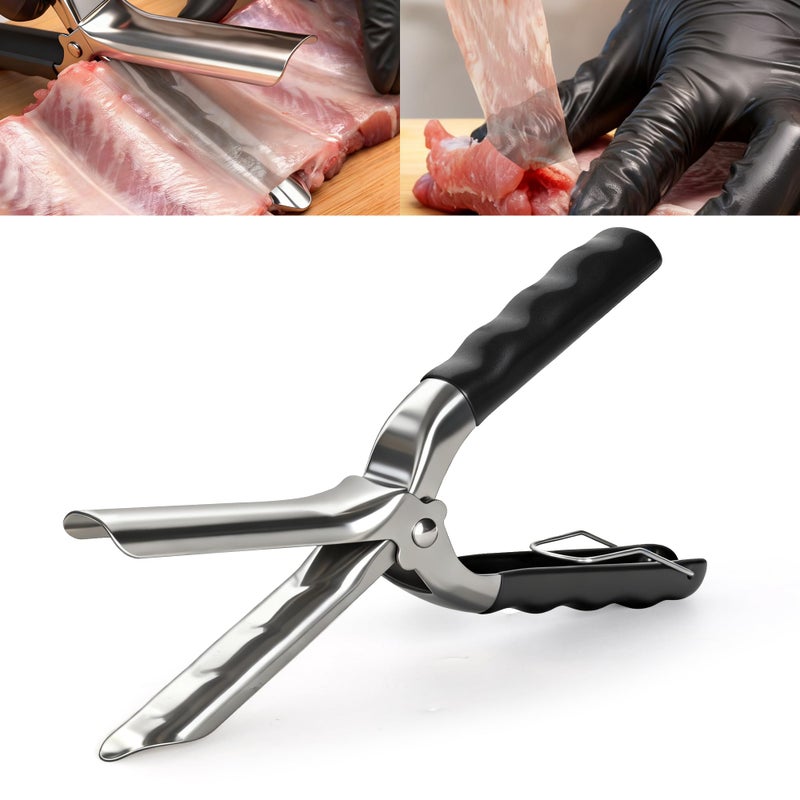 UoeRing Rib Membrane Remover Tool - Upgraded Thick 304 Food-Grade Stainless Steel with Ergonomic Full-Rubber Grip for Effortless BBQ Rib Prep, Pork Rib Skinner, and Meat Preparation - Image 1