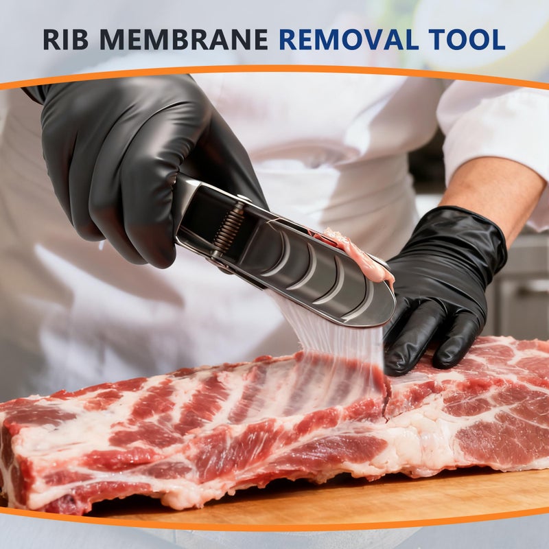 UoeRing Rib Membrane Remover Tool - Upgraded Thick 304 Food-Grade Stainless Steel with Ergonomic Full-Rubber Grip for Effortless BBQ Rib Prep, Pork Rib Skinner, and Meat Preparation - Image 2