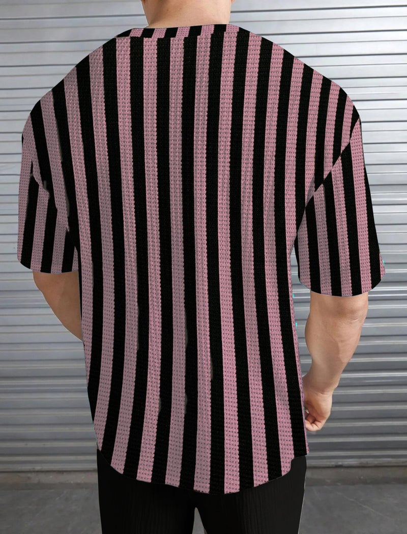 KAJARU Men's Striped Waffle Pattern T-Shirt, Round Neck (in, Alpha, 2XL, Regular, ONIONPINK) - Image 3