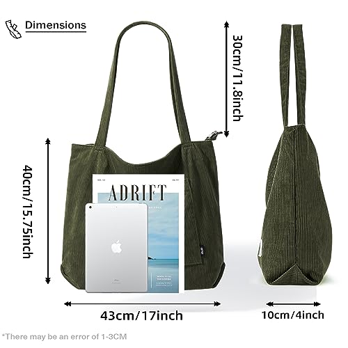 KALIDI Women Corduroy Tote Bag Casual Tote Shoulder Bag with Zipper Pockets Large Hobo Handbag Big Capacity Shopping Work Bag - Image 2