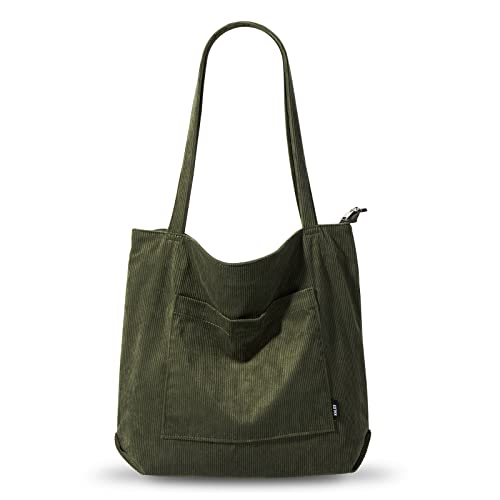 KALIDI Women Corduroy Tote Bag Casual Tote Shoulder Bag with Zipper Pockets Large Hobo Handbag Big Capacity Shopping Work Bag - Image 1