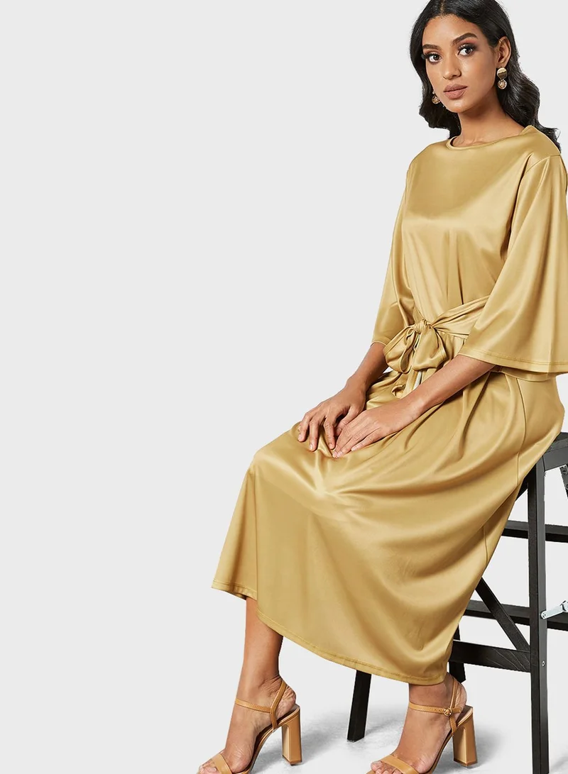 SIVVI for HANIYA Satin Tie-Waist Dress