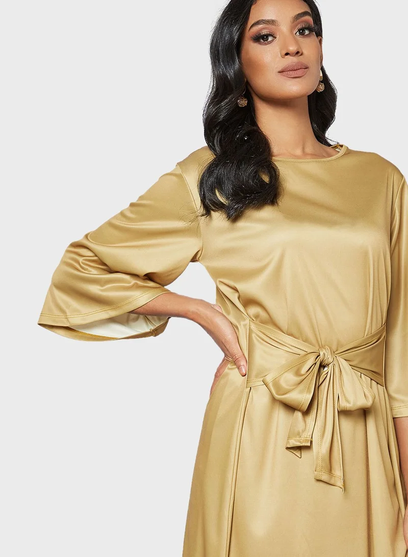 SIVVI for HANIYA Satin Tie-Waist Dress