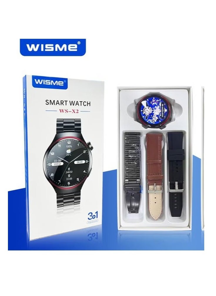 WISME Wisme WS-X2 Smartwatch | 3-in-1 Strap Set, Fitness Tracking & Health Monitoring, Smartwatch for men 