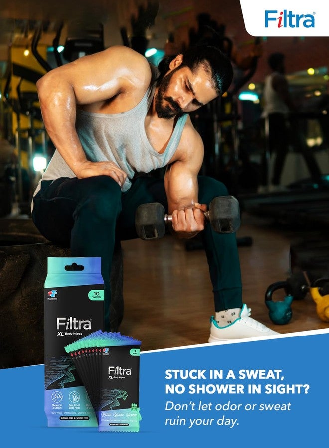 Filtra® XL Body Wipes | Extra Large & Thick Full Body Wipes | Pack of 10 Single Sachets Wipes | Shower in a Sachet | Suited for Gym | Fitness | Sports | Athletes | Cricket | Soccer | Runners | Racket Sports | Travel | Commuter | Trekking | Camping | Festivals | Road Trips - Travel Pack of 10 Single Sachets - 10 count (Pack of 3) - Image 3