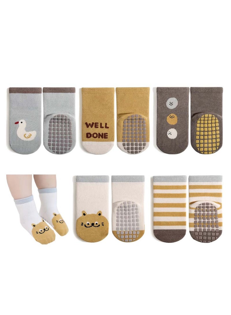 جوارب للأطفال صغيرة غير قابلة للانزلاق (5 أزواج) بتصميمات حيوانات للبنات والأولاد مناسبة للأطفال النشيطين - Image 1