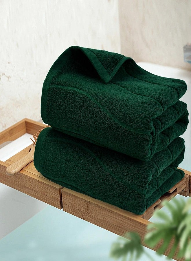 Jacquotha Cotton Bath Towels Set of 2 in Forest Green (Wavy Striped Jacquard) 27.5” x 55”, Quick Dry Towel for Bathroom Pool Gym Swim - Image 2
