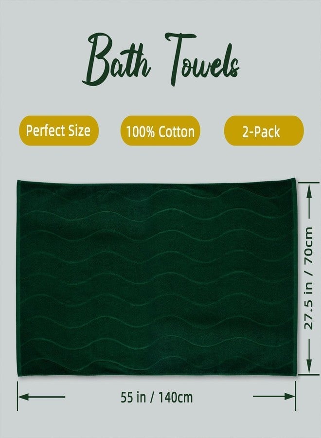 Jacquotha Cotton Bath Towels Set of 2 in Forest Green (Wavy Striped Jacquard) 27.5” x 55”, Quick Dry Towel for Bathroom Pool Gym Swim - Image 4