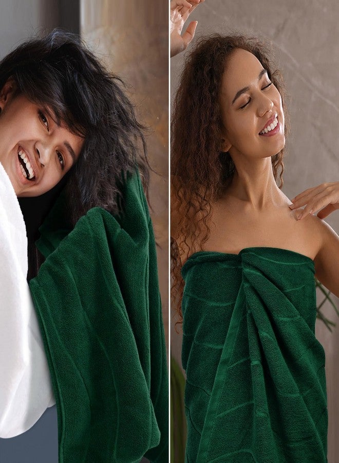 Jacquotha Cotton Bath Towels Set of 2 in Forest Green (Wavy Striped Jacquard) 27.5” x 55”, Quick Dry Towel for Bathroom Pool Gym Swim - Image 3
