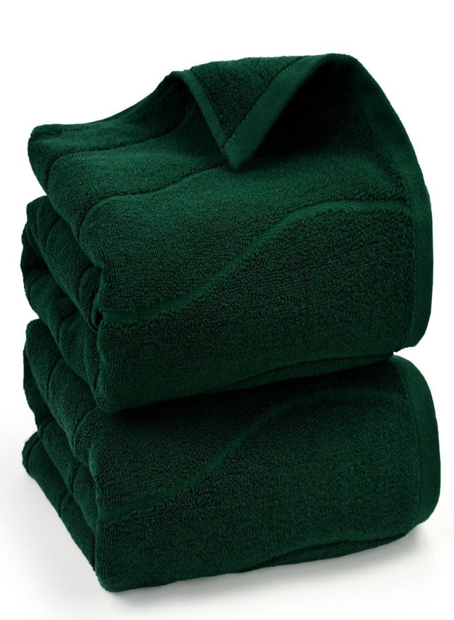 Jacquotha Cotton Bath Towels Set of 2 in Forest Green (Wavy Striped Jacquard) 27.5” x 55”, Quick Dry Towel for Bathroom Pool Gym Swim - Image 1