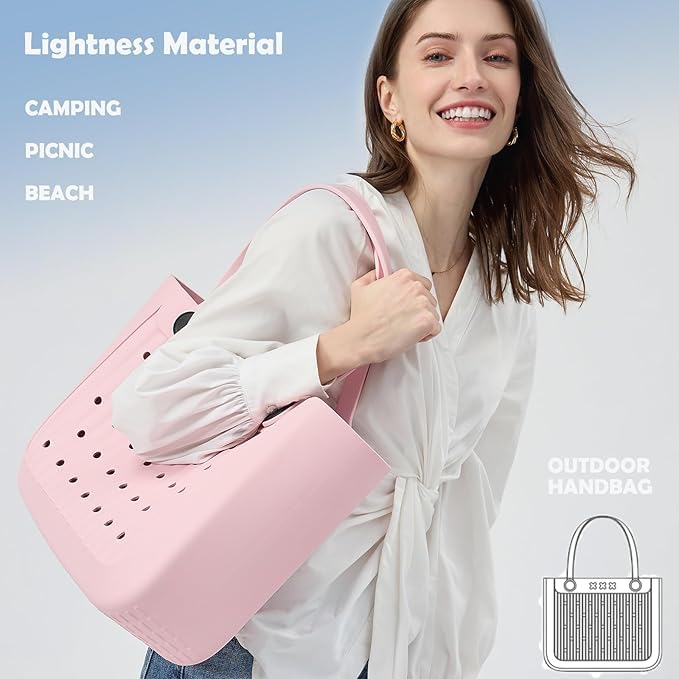 Being One Waterproof EVA Beach Tote Bag, Large Washable Rubber Travel Handbags for Sports Travel Outdoor Anti-Tip Bag Gift for Women Outdoor Tote Bag Open Handbag for Beach Boat Pool Work Sports - Image 4