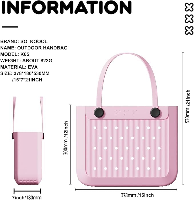 Being One Waterproof EVA Beach Tote Bag, Large Washable Rubber Travel Handbags for Sports Travel Outdoor Anti-Tip Bag Gift for Women Outdoor Tote Bag Open Handbag for Beach Boat Pool Work Sports - Image 3