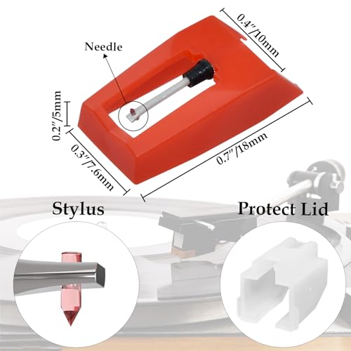 HONSNKS 5PCS Ruby Record Player Needle HONSNKS Turntable Replacement Needle for Vinyl Record Players LP Gramophone, 1byone, Victrola, ION, Crosley, Pyle, Jensen (Red) - Image 2