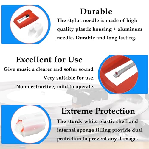 HONSNKS 5PCS Ruby Record Player Needle HONSNKS Turntable Replacement Needle for Vinyl Record Players LP Gramophone, 1byone, Victrola, ION, Crosley, Pyle, Jensen (Red) - Image 3