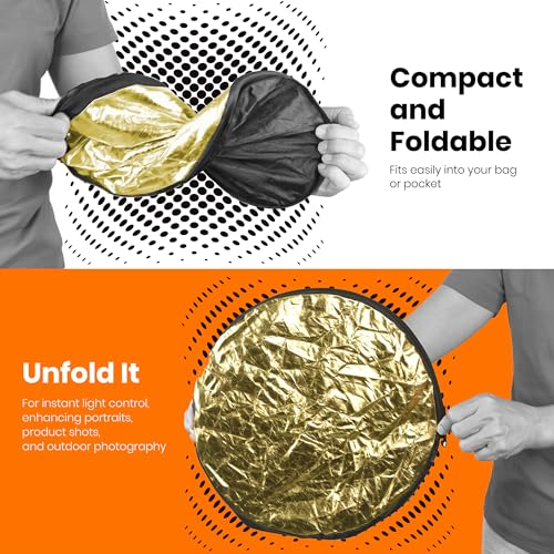 Photo Trust PhotoTrust Mini 5 in1 Pocket Reflector-Super Portable Reflector 12"/30cm Collapsible Multi-Disc Photography Light Reflector Diffuser-Silver/Gold/Black/White/Translucent for Studio/Macro Photography - Image 3
