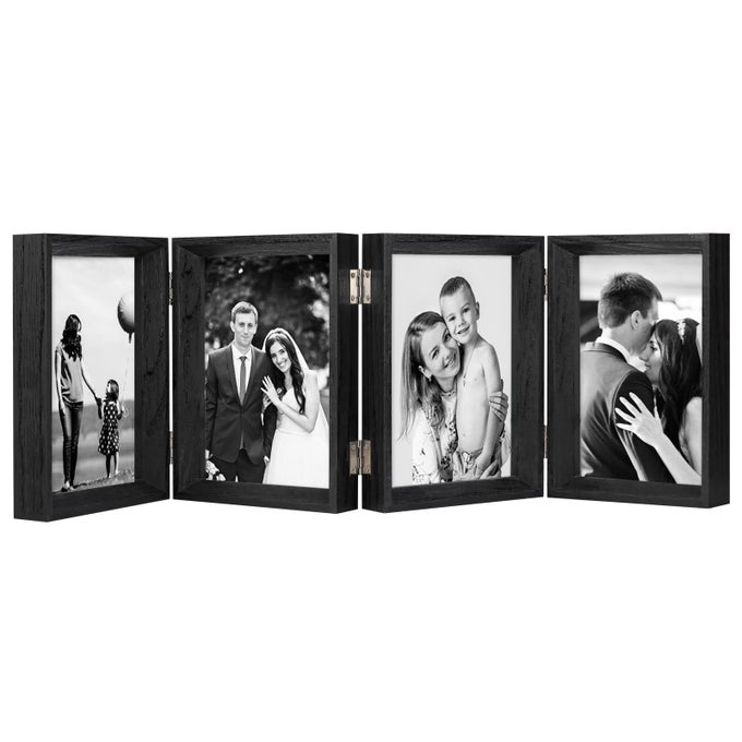 5X7 HINGED PICTURE FRAMES BLACK BEVELED WOOD WITH REAL GLASS 4 VERTICAL OPENING FAMILY LOVER GIFT