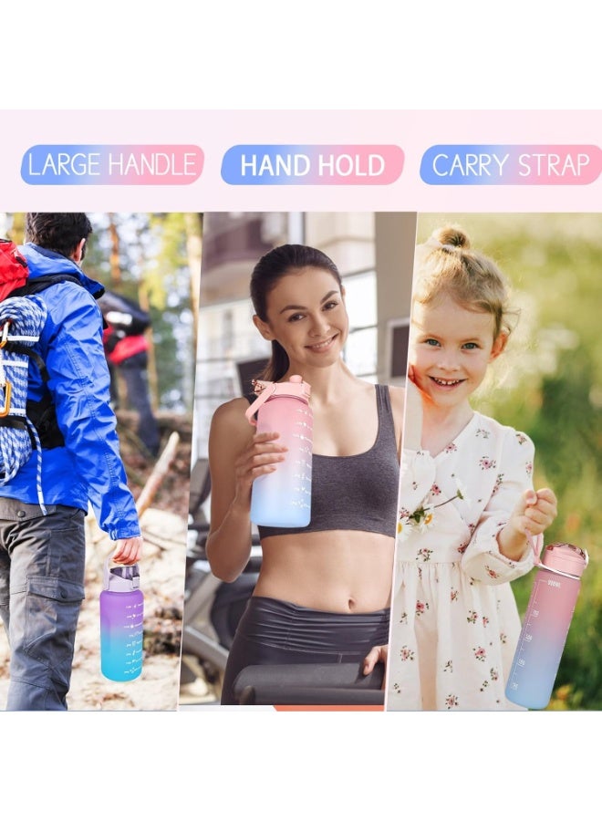 Set of 3 Sports Water Bottles, Different Sizes 2000ml, 900ml, 300ml, Large Water Bottle with Straw Leak-Proof Sports Water Bottle with Time Reminder-Multicolor - Image 2