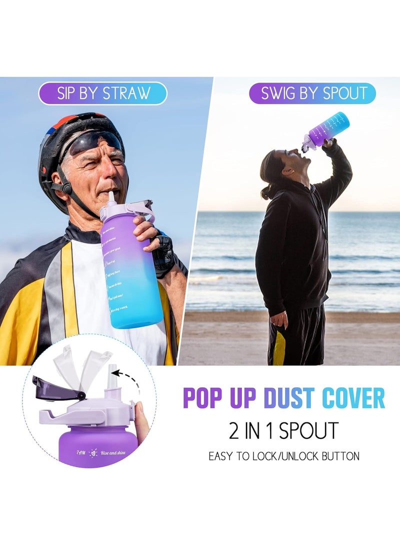 Set of 3 Sports Water Bottles, Different Sizes 2000ml, 900ml, 300ml, Large Water Bottle with Straw Leak-Proof Sports Water Bottle with Time Reminder-Multicolor - Image 5