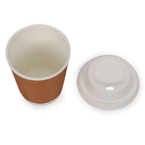 SANWALSA [250 ml, 100 Count, 8oz, Brown Disposable Premium Double Wall Ripple Paper Cup with Bagasse Lid | Ecofriendly Glasses for Party, Cafes | Ideal for Tea, Coffee, Soft Drinks | GSM -485 - Image 4
