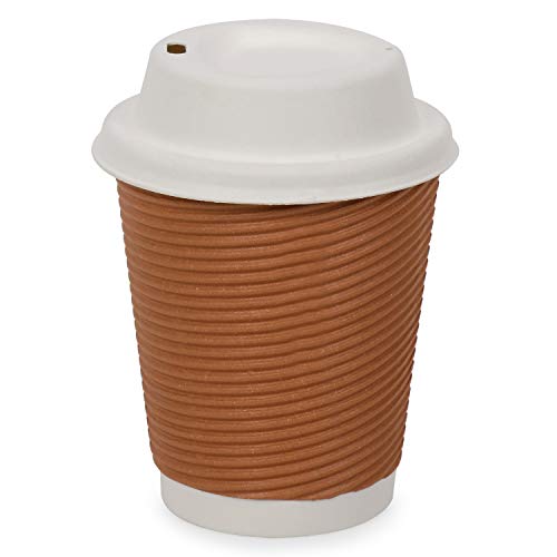 SANWALSA [250 ml, 100 Count, 8oz, Brown Disposable Premium Double Wall Ripple Paper Cup with Bagasse Lid | Ecofriendly Glasses for Party, Cafes | Ideal for Tea, Coffee, Soft Drinks | GSM -485 - Image 1