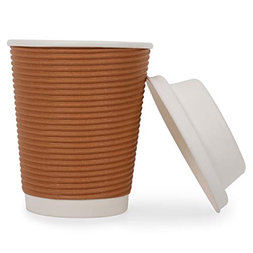SANWALSA [250 ml, 100 Count, 8oz, Brown Disposable Premium Double Wall Ripple Paper Cup with Bagasse Lid | Ecofriendly Glasses for Party, Cafes | Ideal for Tea, Coffee, Soft Drinks | GSM -485 - Image 3